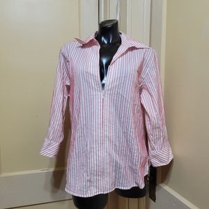 Foxcroft Full Front Zip Striped Stretch Cotton Blend Collared Shirt